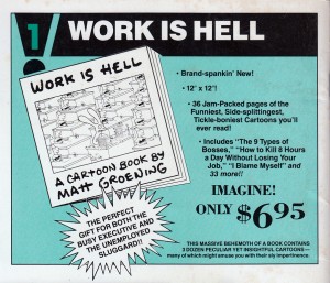 An ad for Work Is Hell, on the back cover of Work Is Hell